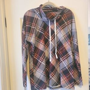 NWOT Plaid Drawstring Top sz L